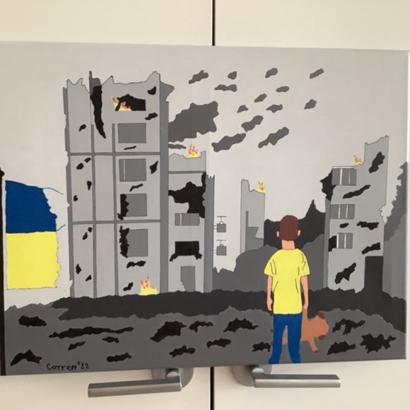 3 original acrylic paintings depicting the terrible war in Ukraine and its effe. - Picture 3 of 3